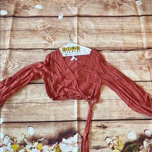 Forever 21 Red Long Sleeve Wrap Blouse